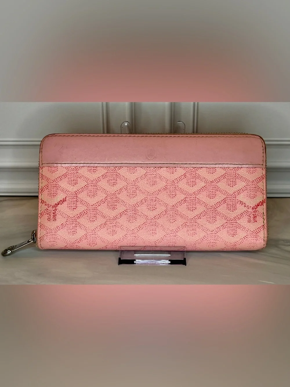 Goyard Sakura Rare Pink GM Zip Around Wallet Goyardine Leather Includes Box